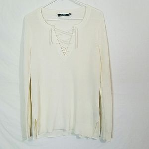 Lauren Ralph Lauren, Lace up V Neck Size M